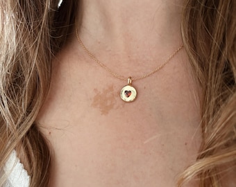 Heart Anniversary or Birthstone Charm Necklace in 14k Gold Fill
