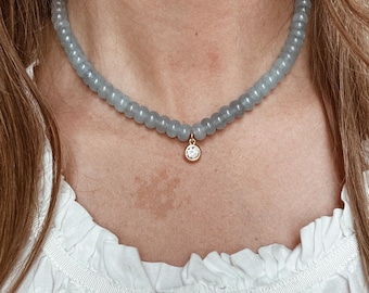 Custom Charm Gemstone Necklace made with either 14k Gold Fill, 14k White Gold Fill, or .925 Sterling Silver
