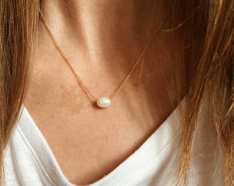 Floating Pearl Necklace in either 14/20 Gold Fill, Sterling Silver, or 14/20 Rose Gold Fill