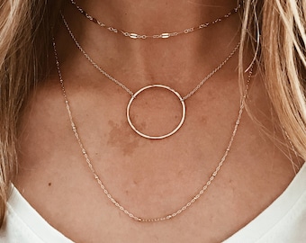 Large Hammered Circle Necklace in 14/20 Gold Fill
