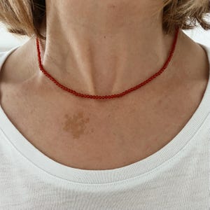Red Carnelian Gemstone Seed Bead Necklace with 14k Gold Fill Clasp