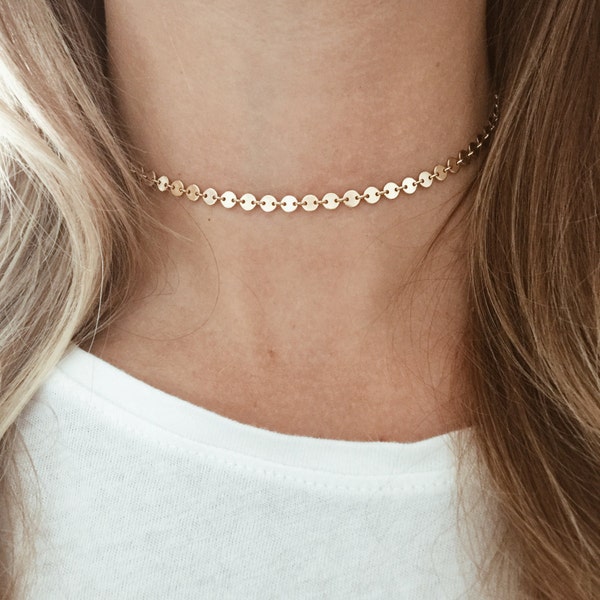 Gold Sequin Disc Choker in 14/20 Gold-Fill