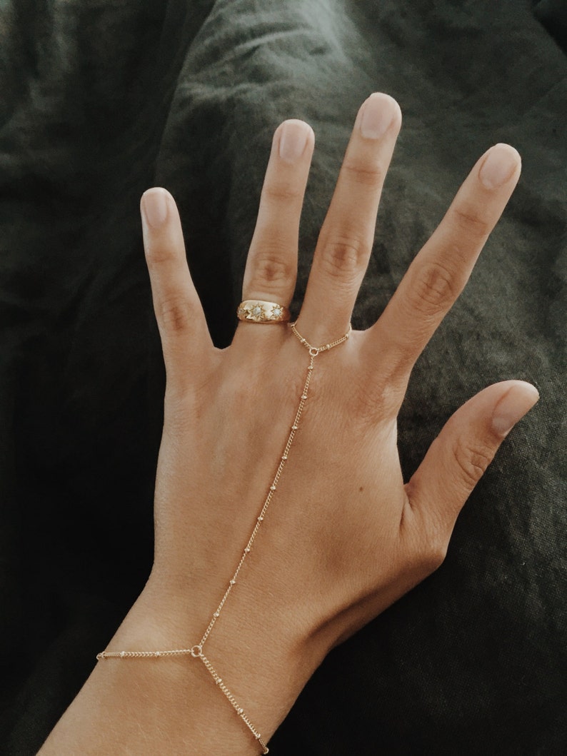 Beaded Hand Chain / Ring Bracelet in 14/20 Gold-fill image 4