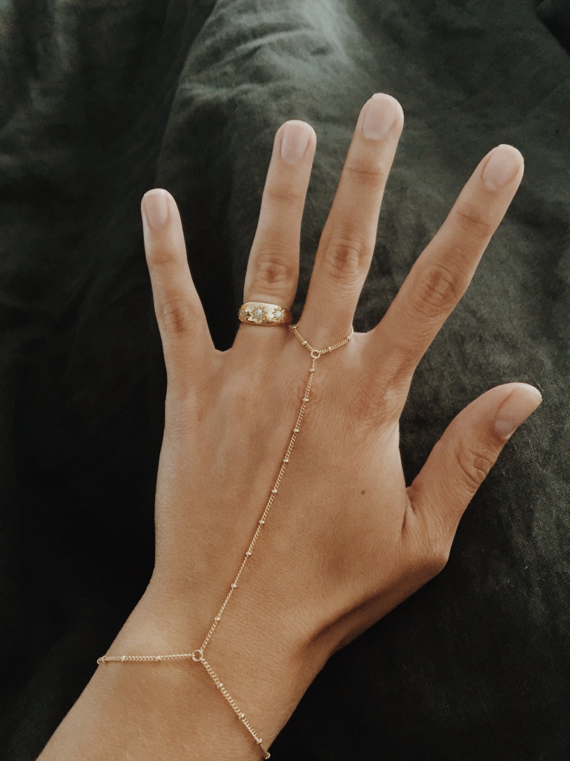 Diamond Solitaire Ring Bracelet, Gold Hand Chain Diamond Bracelet, 14k Gold  Finger Bracelet, Simple Chain Diamond Bracelet