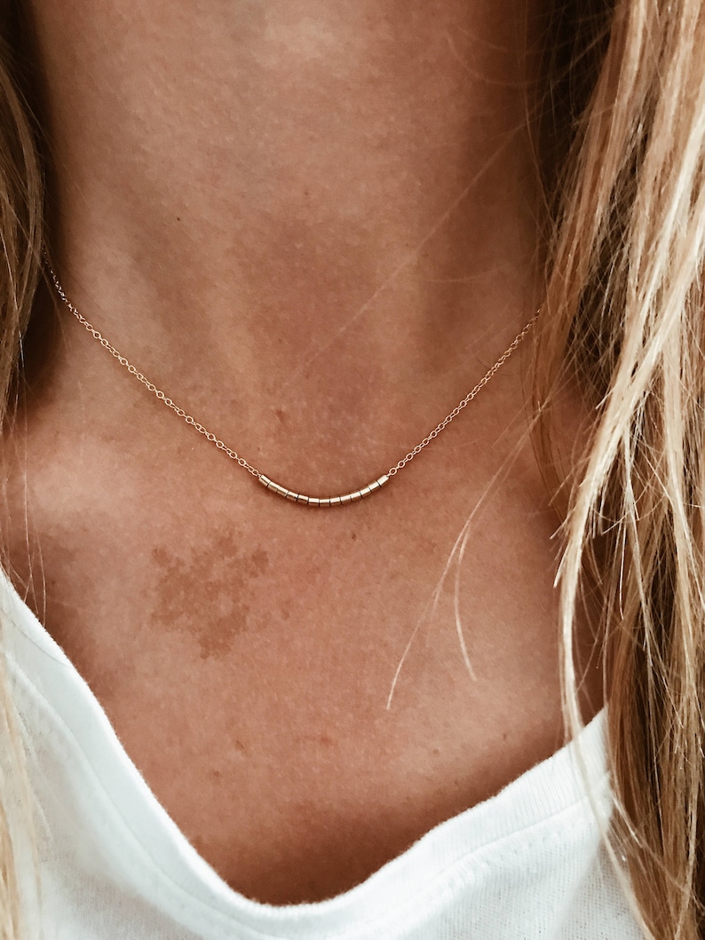 Flow Beaded Bar Necklace in Gold or Silver  14 image 1
