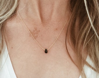 Black Spinel Gemstone Faceted Teardrop in 14/20 Gold-fill, 14/20 Rose Gold-fill, or Sterling Silver Necklace