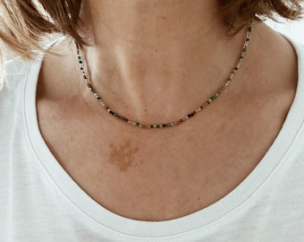 Mixed Agate Gemstone Seed Bead Necklace with 14k Gold Filled Findings