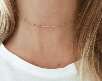 Gold Beaded Choker in 14/20 Gold-Fill // Satellite Chain Choker