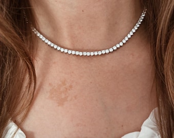 Tennis Necklace Three Prong in 14k White Gold Fill or 14k Gold Fill