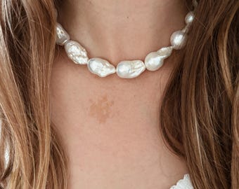 Large Baroque Pearl Necklace with Natural Pearls