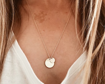 Double Disk Necklace in 14/20 Gold Fill or Sterling Silver | Sun and Moon | Mama and Baby