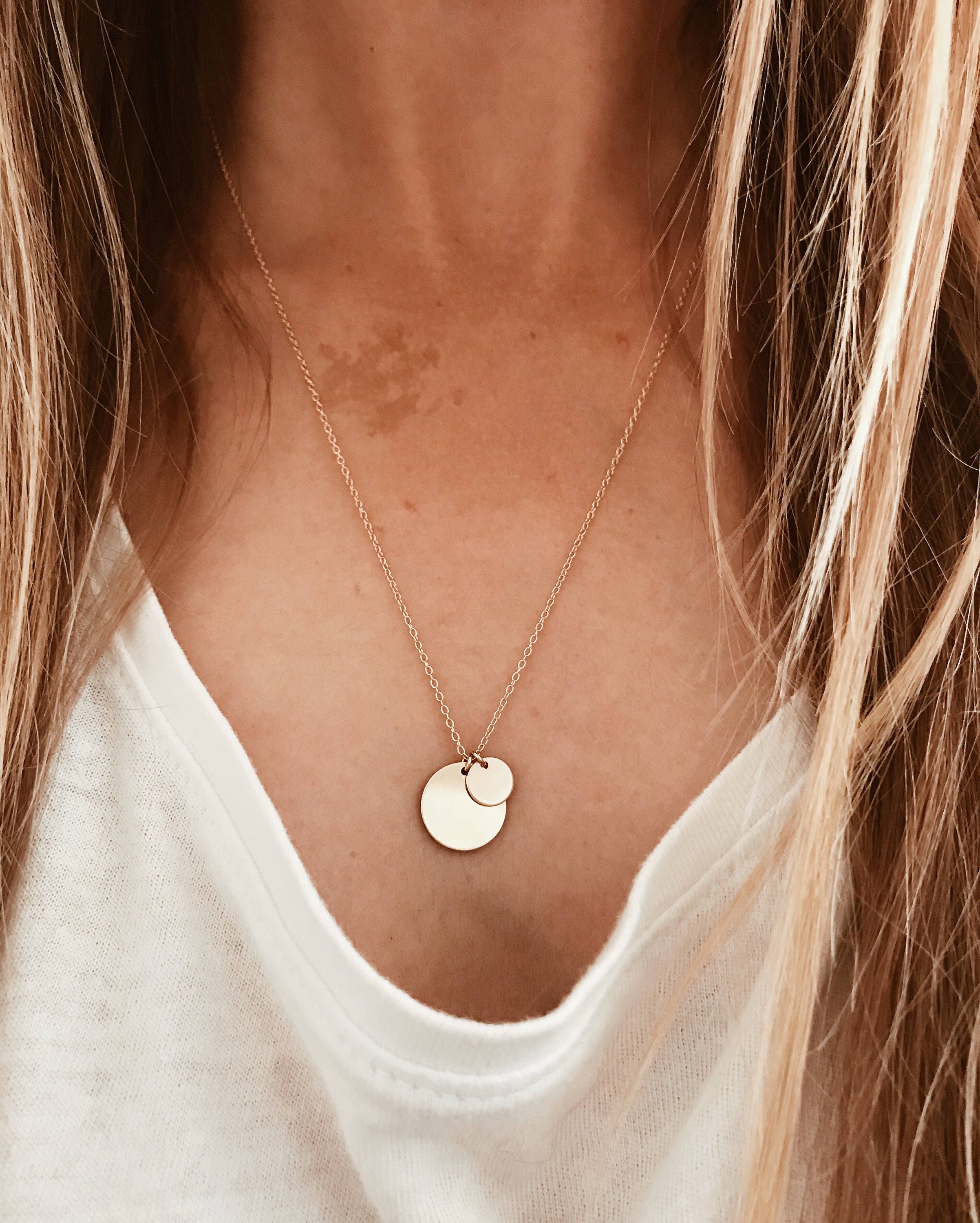 Gold Round Disc Long Necklace, Dainty Gold Coin Necklace – AMYO Jewelry