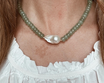 Baroque Pearl and Gemstone Necklace with 14k Gold Fill or .925 Sterling Silver