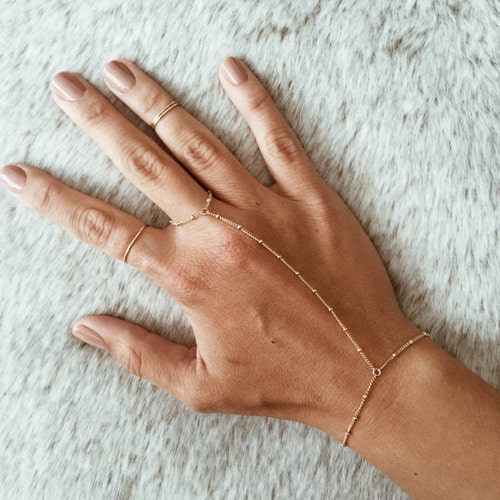 Beaded Hand Chain / Ring Bracelet in 14 
