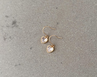 CZ Heart Drop Earrings in 14k Gold Fill or 14k White Gold Fill