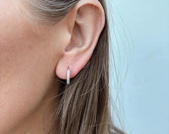 Micro Pave 14k White Gold Fill Hoop Earrings