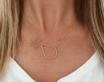 Gold or Silver Teardrop Raindrop Necklace // 14/20 Gold-fill or Sterling Silver on a 16", 18", or 20" chain