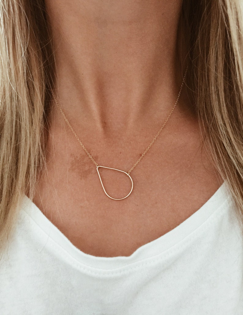 Gold or Silver Teardrop Raindrop Necklace // 14/20 Gold-fill image 1