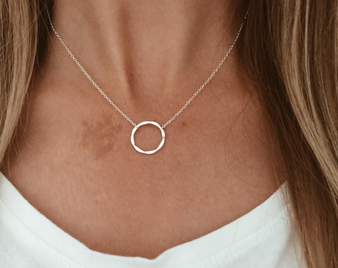 Featured listing image: Hammered Circle Necklace in Sterling Silver or 14k Gold Fill