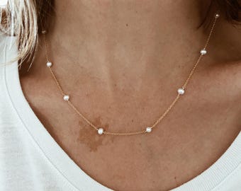 Beaded Pearl Chain Necklace in 14k Gold Fill