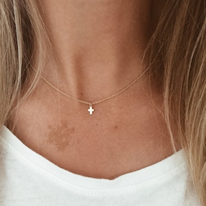 Tiny Cross Necklace in 14/20 Gold-fill, 14/20 Rose Gold-fill or .925 Sterling Silver 14, 15, 16, 17, 18, 19 or 20 Chain image 2