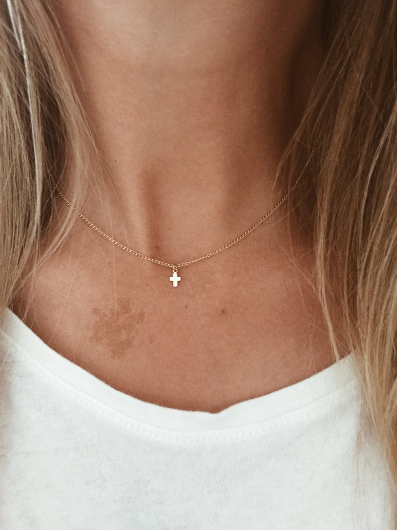 Tiny Cross Necklace in 14/20 Gold-fill, 14/20 Rose Gold-fill or .925 Sterling Silver 14, 15, 16, 17, 18, 19 or 20 Chain image 2