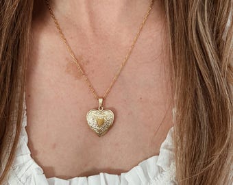 Large Heart Locket Necklace in 14k Gold Fill or 14k White Gold Fill