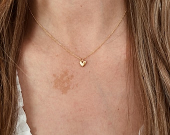 Tiny Heart Charm Necklace in 14k Gold Fill or 14k White Gold Fill and Sterling Silver