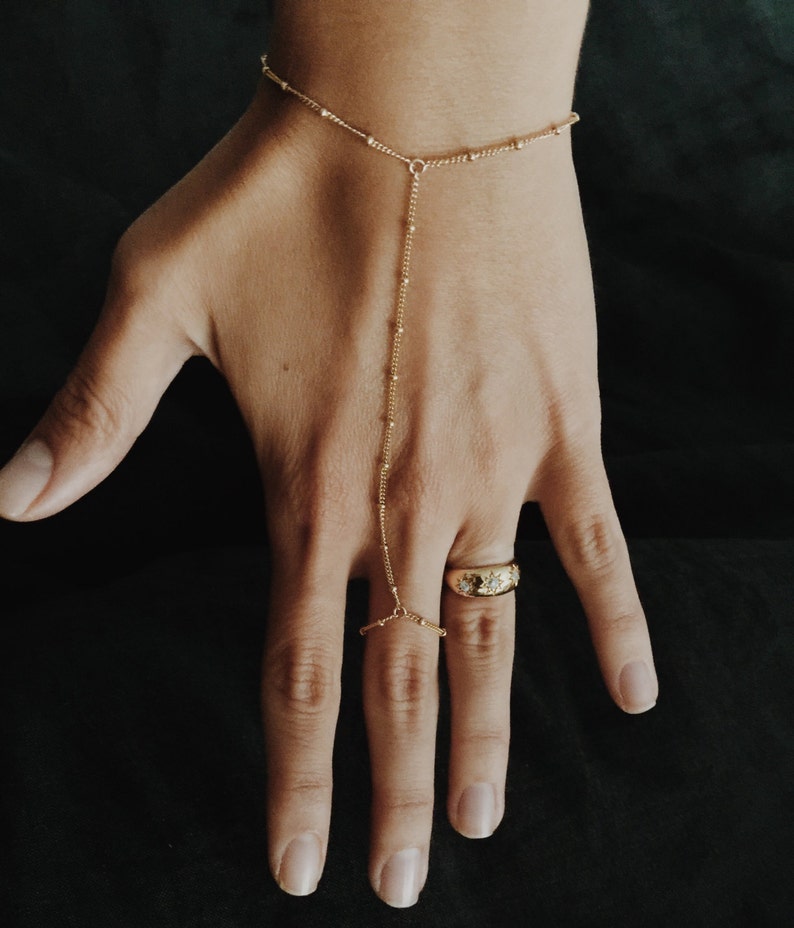 Beaded Hand Chain / Ring Bracelet in 14/20 Gold-fill image 2