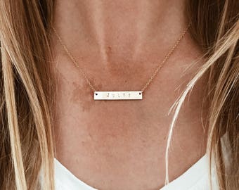 Personalized CUSTOM Stamped Bar Necklace in 14/20 Gold Fill