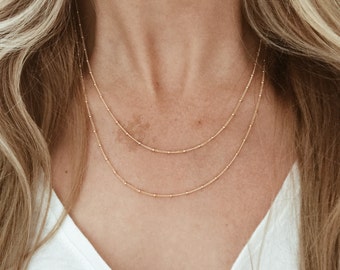 Double Strand Gold Beaded Chain Necklace in 14/20 Gold-fill