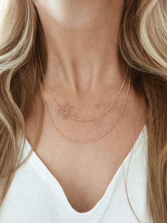 Double Strand Gold Beaded Chain Necklace in 14 20 Gold fill Etsy Canada