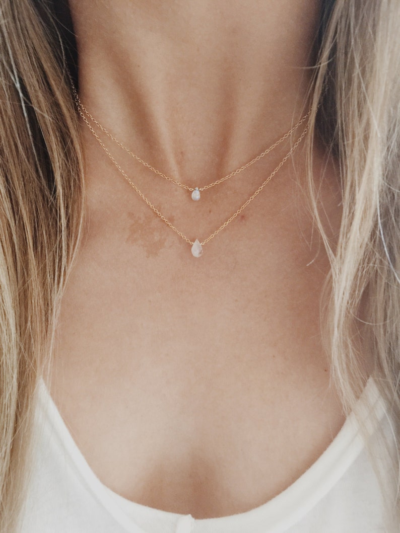 Teardrop Moonstone Necklace with Natural Rainbow Moonstones on a 14/20 Gold-fill, 14/20 Rose Gold-fill, or Sterling Silver Chain image 4