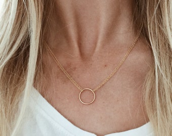 Double Chain Infinity Circle Necklace in 14/20 Gold Fill or Sterling Silver