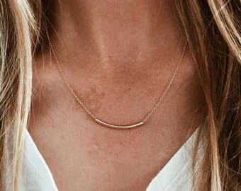 Curved Balance Bar Necklace in 14/20 Gold-fill or Sterling Silver - 14", 15", 16", 17", 18", 19", 20" chain