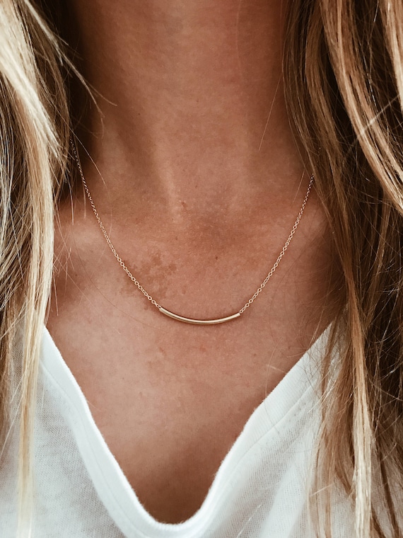 Curved Balance Bar Necklace in 14 20 Gold fill or Sterling Silver 14 15 16 17 18 19 20 Chain Etsy Canada