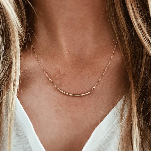 Curved Balance Bar Necklace in 14/20 Gold-fill or Sterling Silver - 14", 15", 16", 17", 18", 19", 20" chain