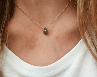 Smoky Grey Moonstone Necklace with a faceted teardrop gemstone on a 14k Gold Filled, Sterling Silver, or Rose Gold Chain