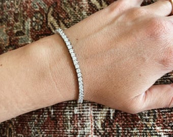 Tennis Bracelet Three Prong 14k White Gold Fill or 14k Gold Fill and CZ Stones