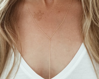 Gold or Rose Gold Lariat "Y" Necklace - Plus Sign or Cross Charm