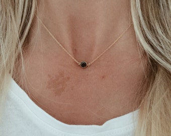 Black CZ Bezel Necklace on a 14/20 Gold-fill Chain, Choker or Necklace
