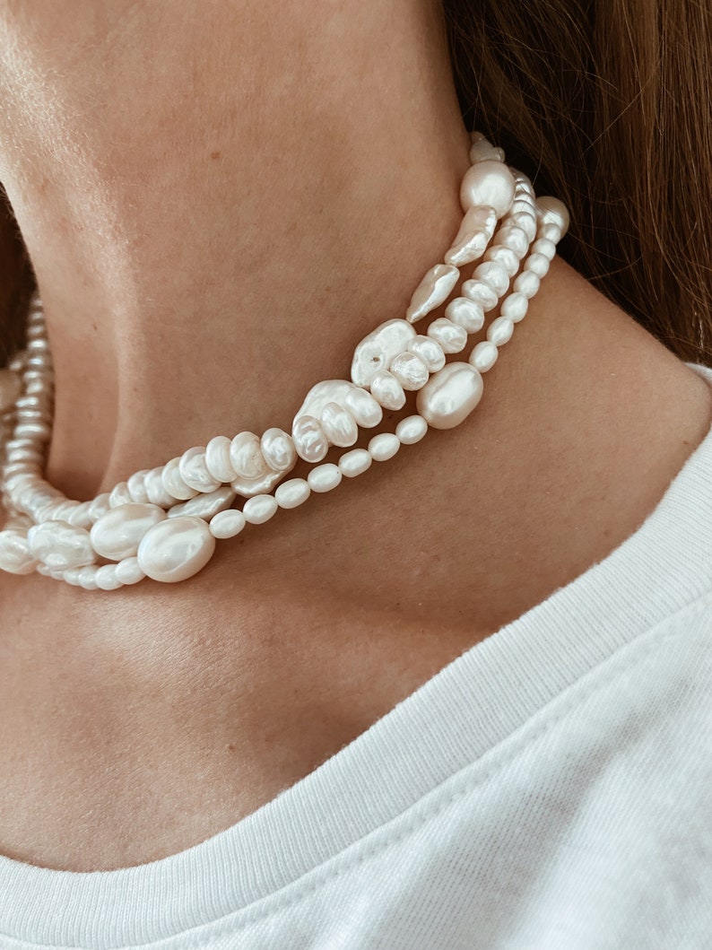 Organic Shaped Freshwater Pearl Necklace with a 14k Gold Fill or Sterling Silver Clasp image 2