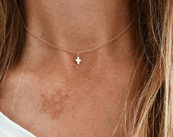 Tiny Cross Necklace in 14/20 Gold-fill, 14/20 Rose Gold-fill or .925 Sterling Silver - 14", 15", 16", 17", 18", 19" or 20" Chain