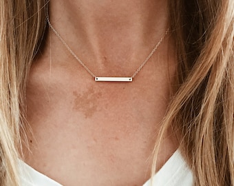 Tiny Straight Bar Plate Necklace in 14/20 Gold-fill, 14/20 Rose Gold-fill, or Sterling Silver 16", 17", 18", 19", 20" chain