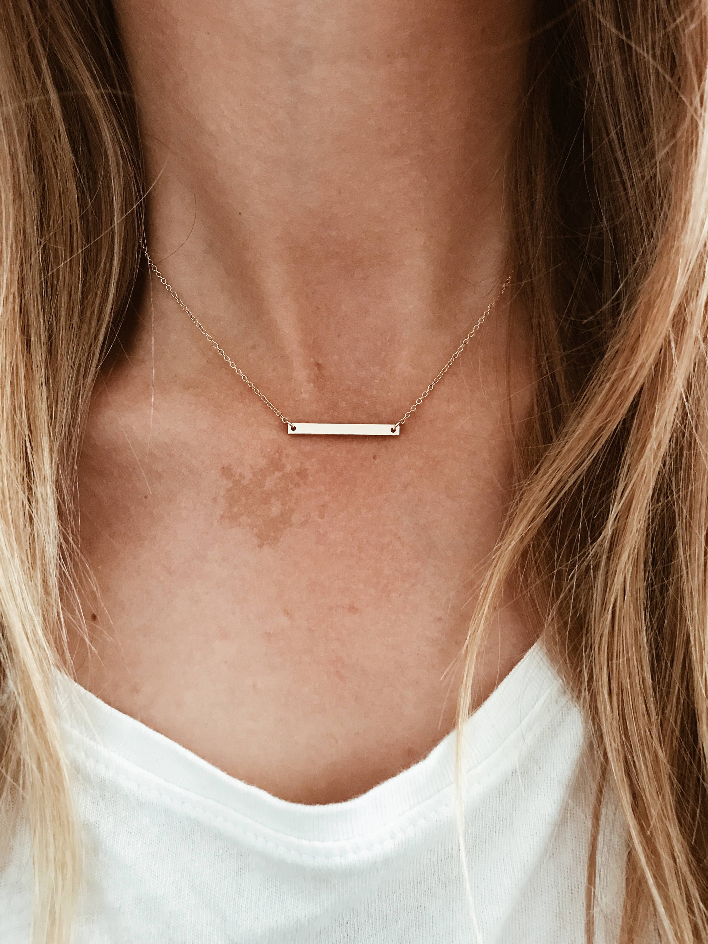 Tiny Straight Bar Plate Necklace in 14/20 Gold-fill, 14/20 Rose Gold-fill,  or Sterling Silver 16, 17, 18, 19, 20 chain