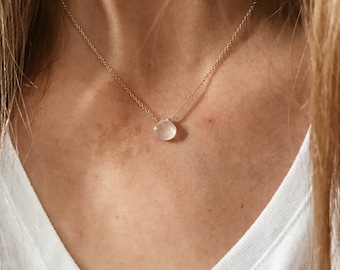 White Moonstone Briolette Cut Gemstone on a 14/20 Gold Filled, Sterling Silver, or 14/20 Rose Gold Filled Chain
