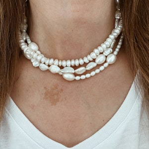 Organic Shaped Freshwater Pearl Necklace with a 14k Gold Fill or Sterling Silver Clasp image 3