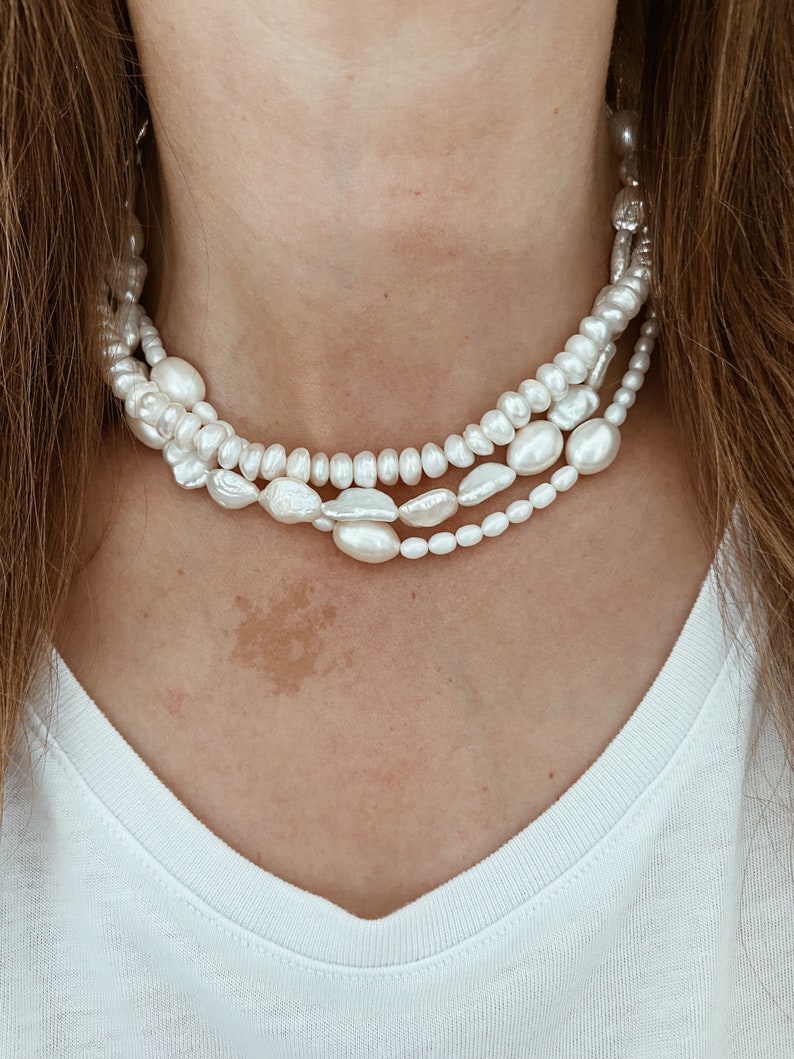 Organic Shaped Freshwater Pearl Necklace with a 14k Gold Fill or Sterling Silver Clasp image 3