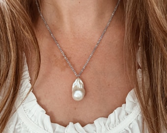 Gemstone and Baroque Pearl Beaded Necklace - Choose Your Color - With a 14k Gold Fill or .925 Sterling Silver Clasp