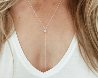 Moonstone "Y" Lariat Necklace - 14/20 Gold Fill or Sterling Silver